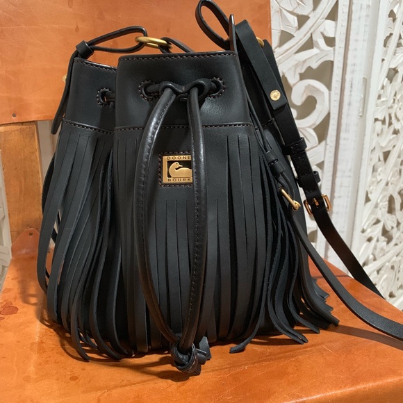 Dooney & Bourke Navy Leather Fringe Crossbody - Picture 1 of 6